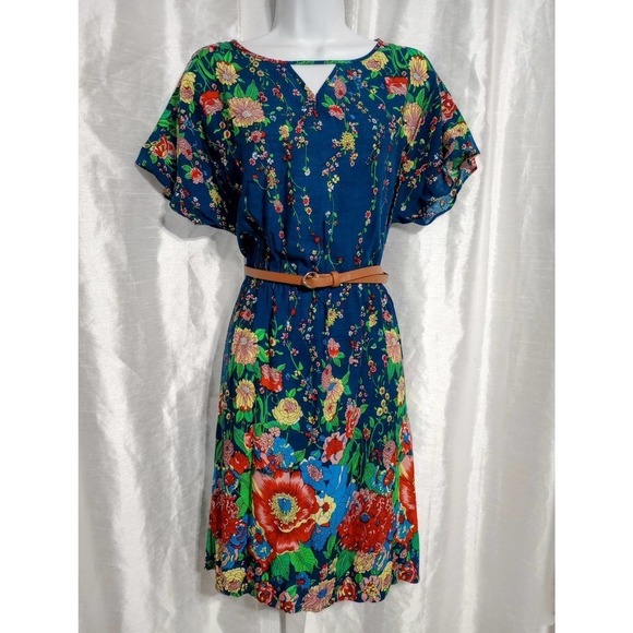 LACE & MESH Colorful Flower Summer Dress Blue Red Green Yellow Pink - Picture 8 of 8